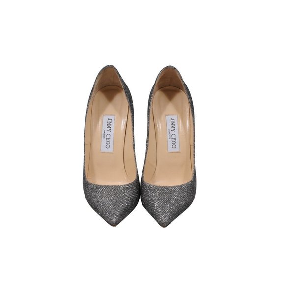 Jimmy Choo Womens Romy Pumps US8 38 Grey Silver Glitter 120mm Pointed Toe Heels - Picture 2 of 8